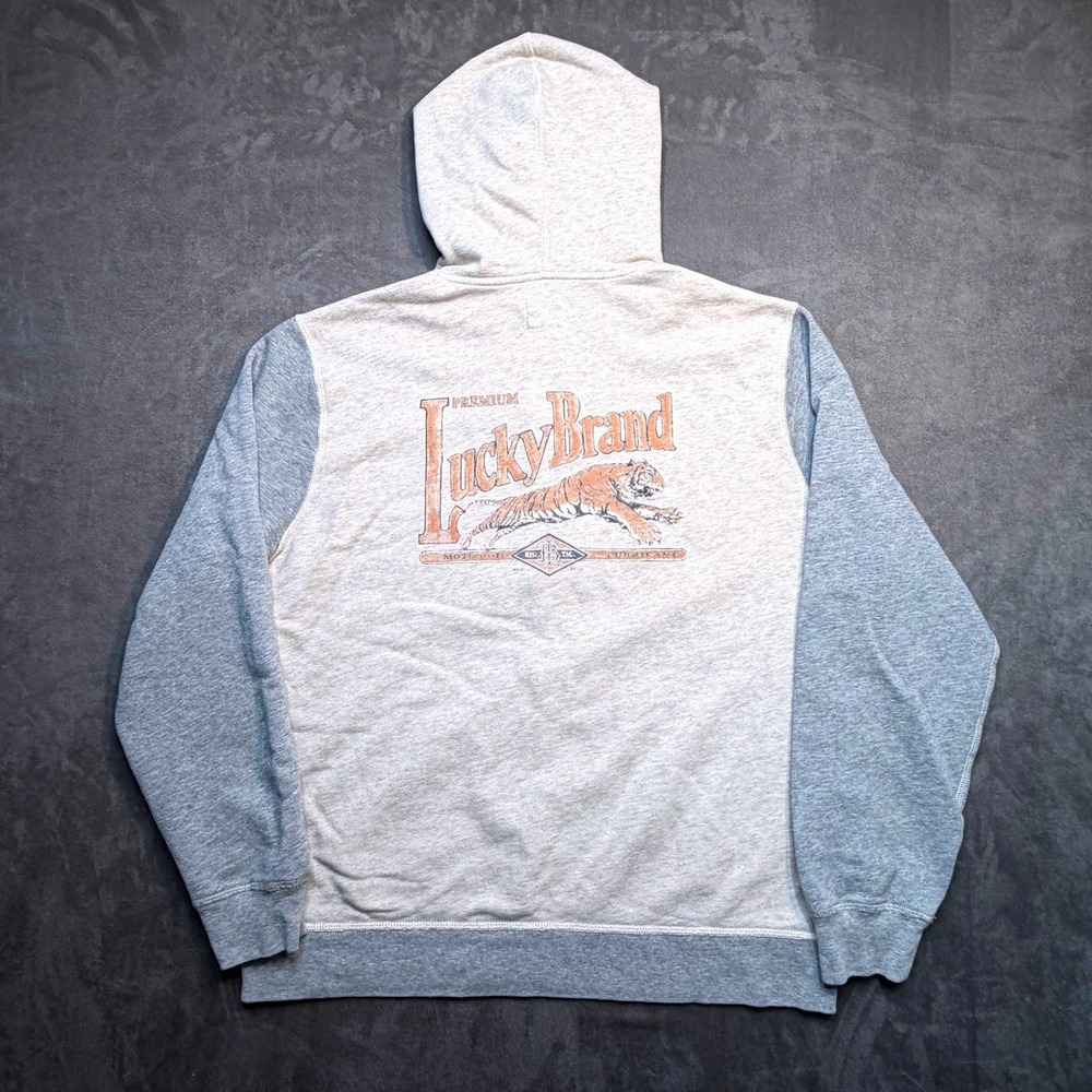 Vtg Lucky Brand Mens Full Zip Hoodie Sweatshirt Two Tone Color Block XL Y2K